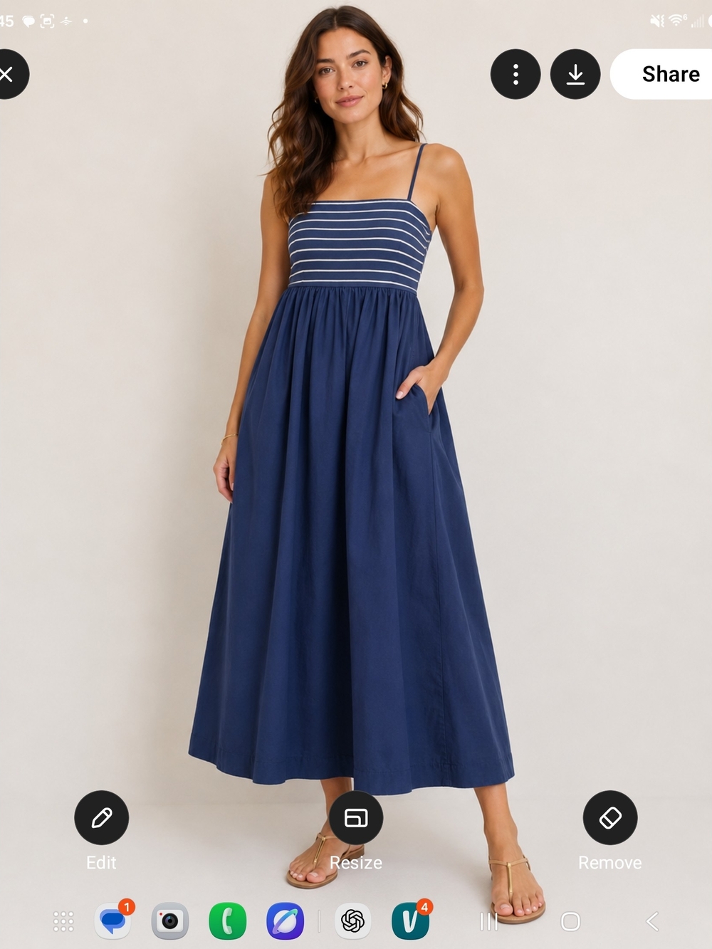 J. Crew Navy Striped Square-Neck Maxi Dress with Thin Straps